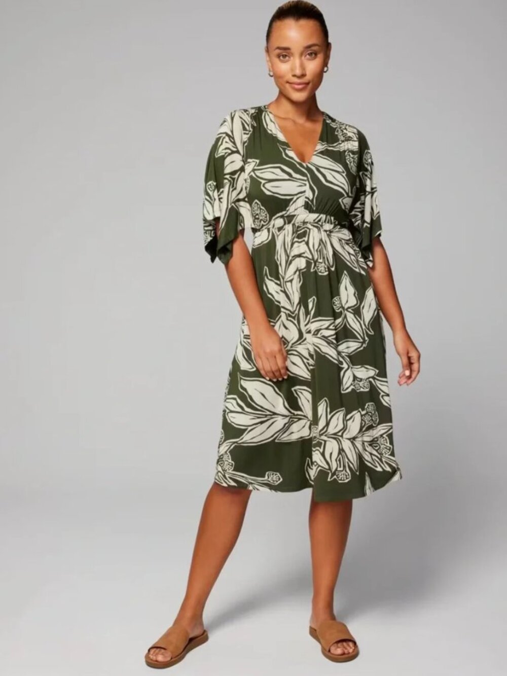Soma Flutter Sleeve Short Bra Dress Green Floral Size L